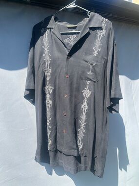 Men's Black Embroidered Camp Shirt with Cocktail Pocket